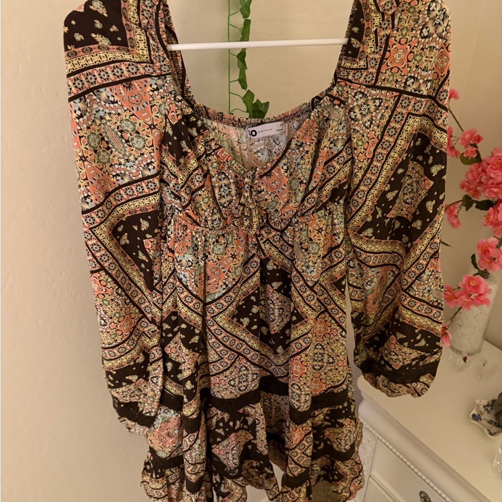 SO Women's Boho Patterned Blouse - Black, Cream, Pink